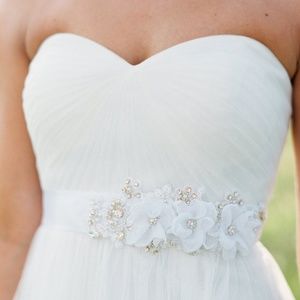Wedding Beaded Flower Sash. Bridal Dress Sash.